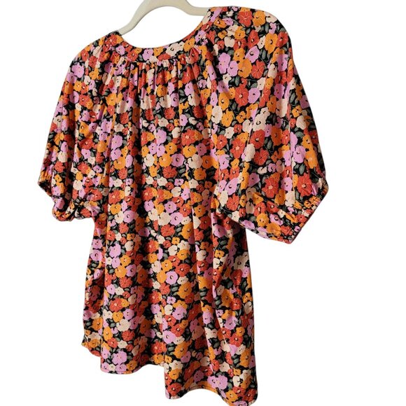 LOFT Petites Womens Floral Peasant Puff Sleeve Cottagecore Front Tie Work Top LP - Picture 5 of 9